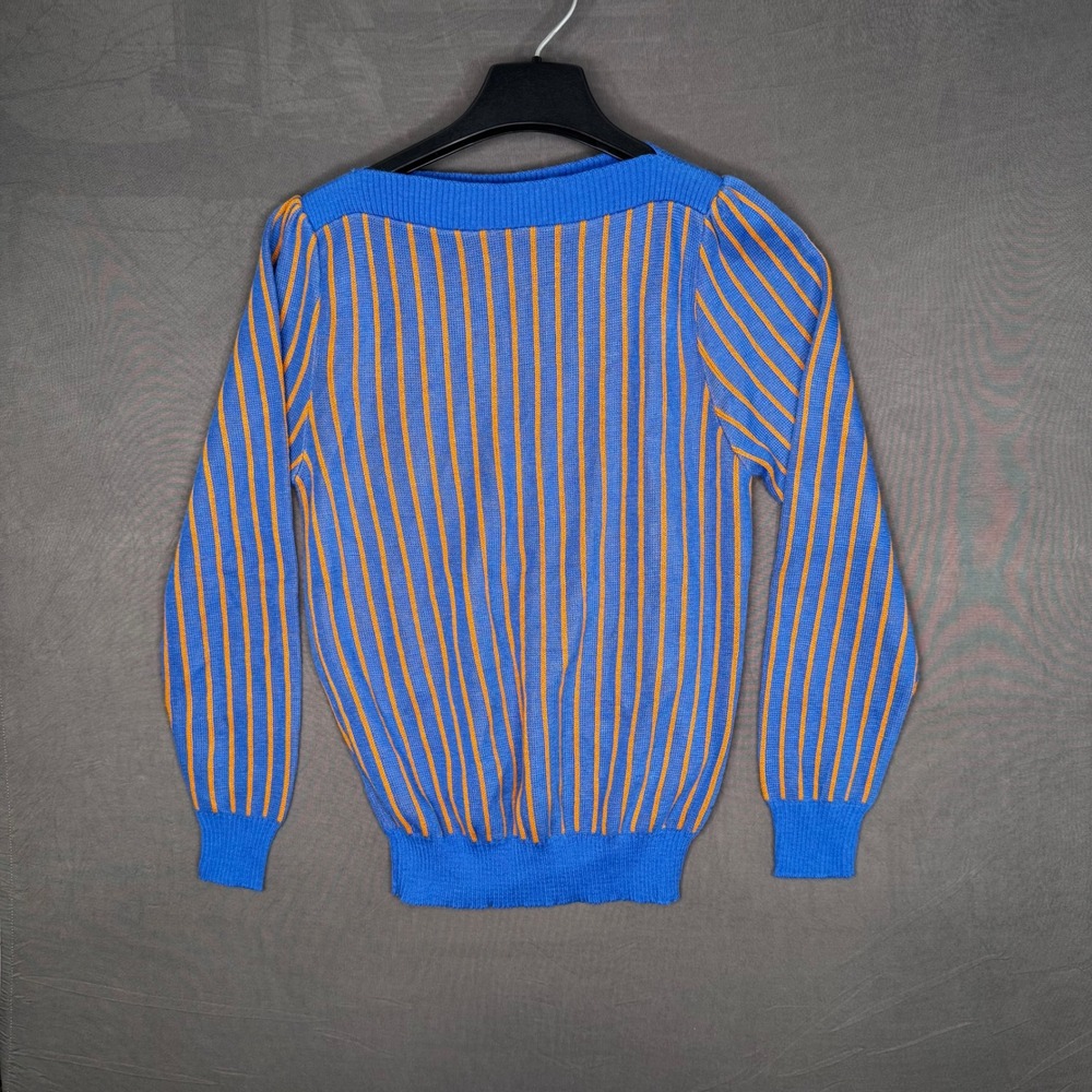 Vintage Kids 90s Blue‎ Orange Stripe Retro Knit Pullover Sweater Girls L Colleen